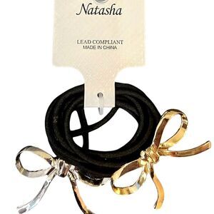 Natasha Couture Slim Hair Ties w/Metallic Bows